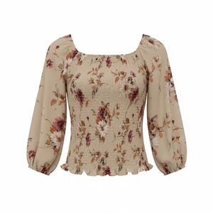 Everly Floral Smocked Puff‑Sleeve Blouse – Size M